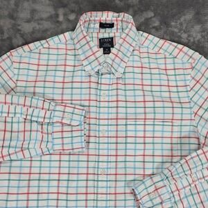 J Crew Flex Oxford Button Shirt Mens M Colorful Check Slim Casual Preppy